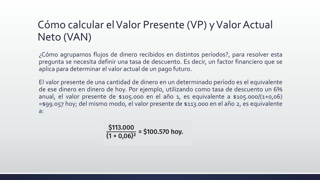 Cómo calcular el Valor Presente (VP) y Valor Actual Neto (VAN)