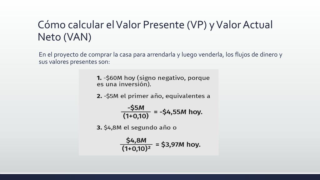 Cómo calcular el Valor Presente (VP) y Valor Actual Neto (VAN)