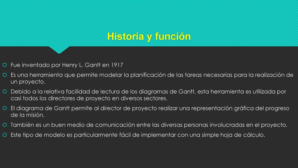 Historia y función Fue inventado por Henry L. Gantt en 1917