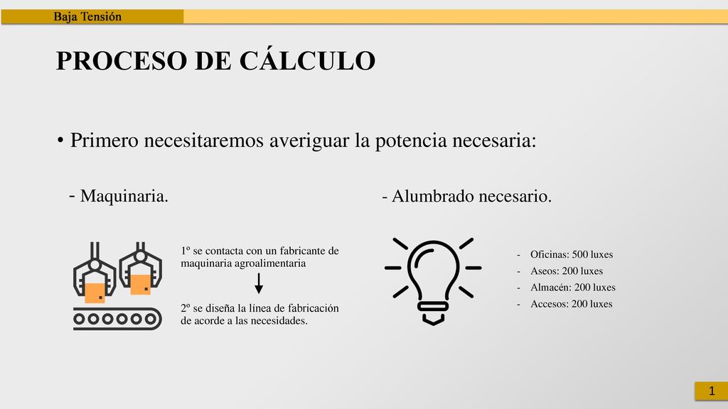 PROCESO DE CÁLCULO Primero necesitaremos averiguar la potencia necesaria: - Maquinaria. - Alumbrado necesario.