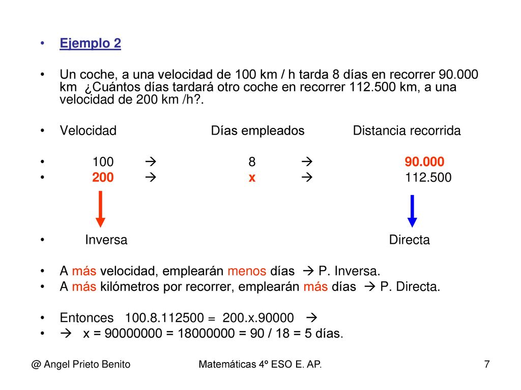 Velocidad Días empleados Distancia recorrida 100  8 