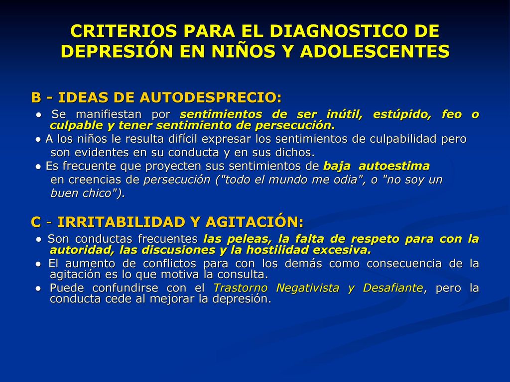 CRITERIOS PARA EL DIAGNOSTICO DE DEPRESIÓN EN NIÑOS Y ADOLESCENTES