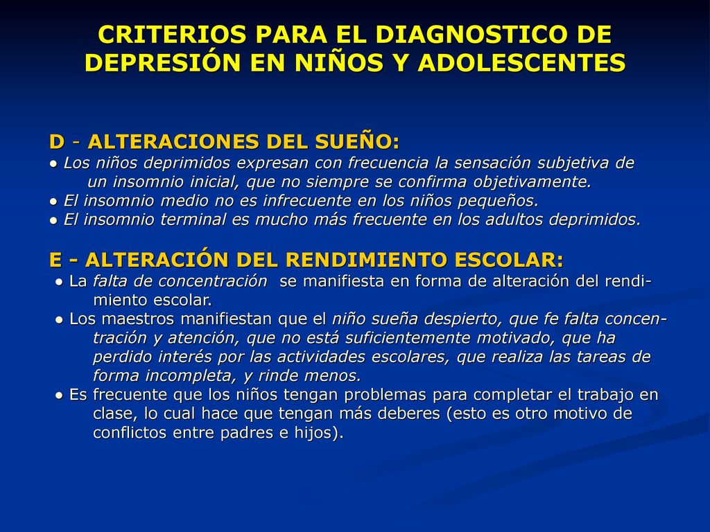 CRITERIOS PARA EL DIAGNOSTICO DE DEPRESIÓN EN NIÑOS Y ADOLESCENTES