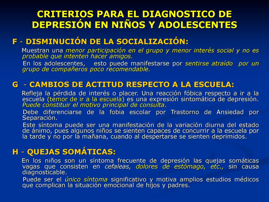 CRITERIOS PARA EL DIAGNOSTICO DE DEPRESIÓN EN NIÑOS Y ADOLESCENTES
