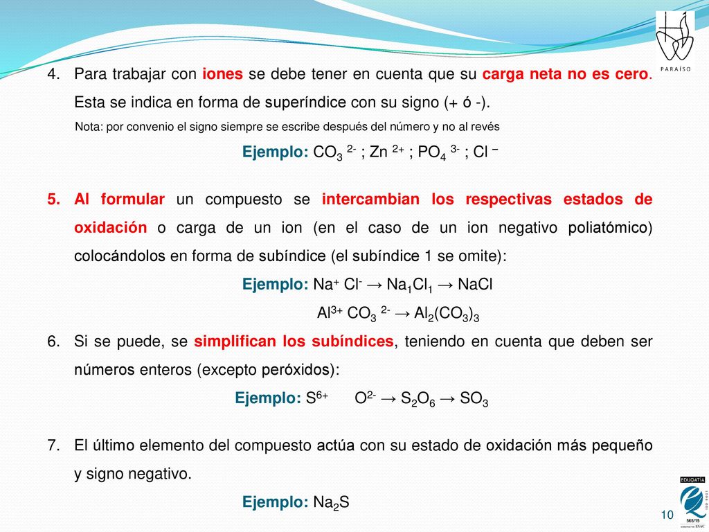 Ejemplo: CO3 2- ; Zn 2+ ; PO4 3- ; Cl –