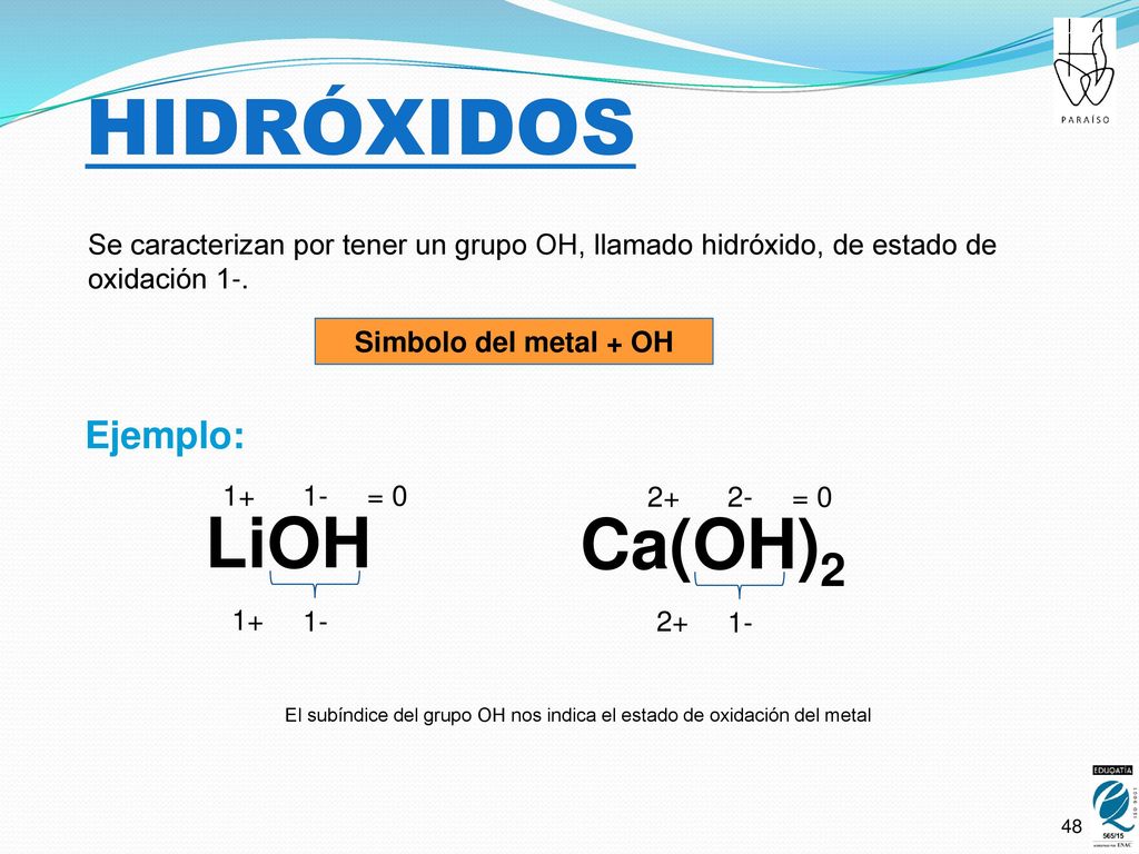 El subíndice del grupo OH nos indica el estado de oxidación del metal