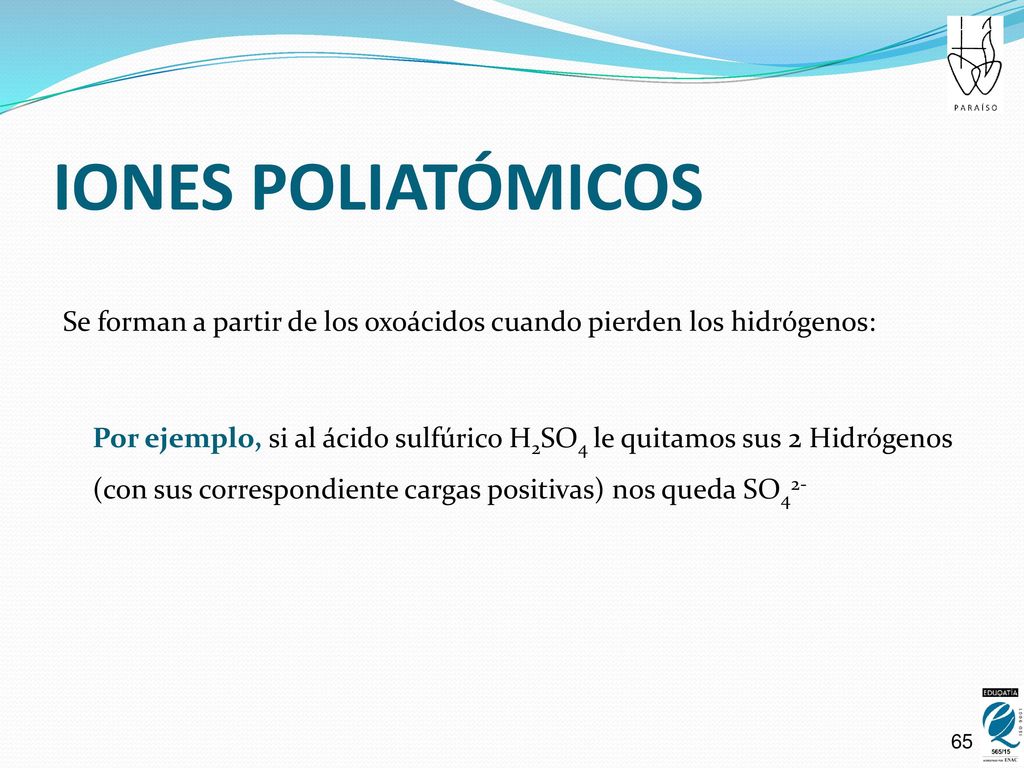 IONES POLIATÓMICOS Se forman a partir de los oxoácidos cuando pierden los hidrógenos: