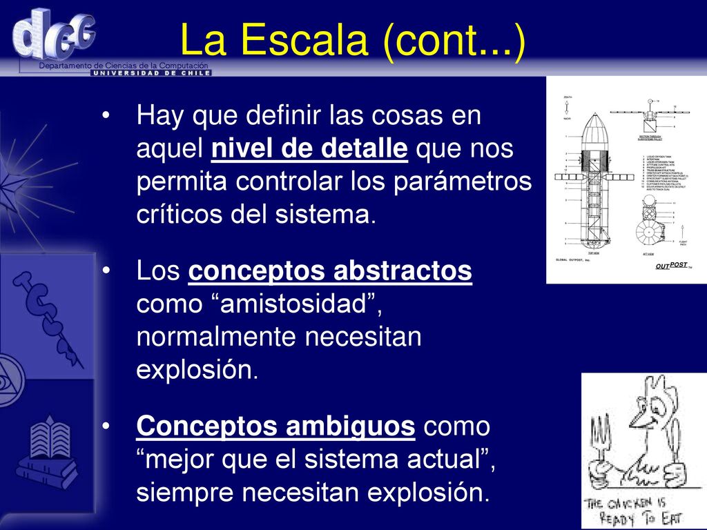 La Escala (cont...) Hay que definir las cosas en aquel nivel de detalle que nos permita controlar los parámetros críticos del sistema.