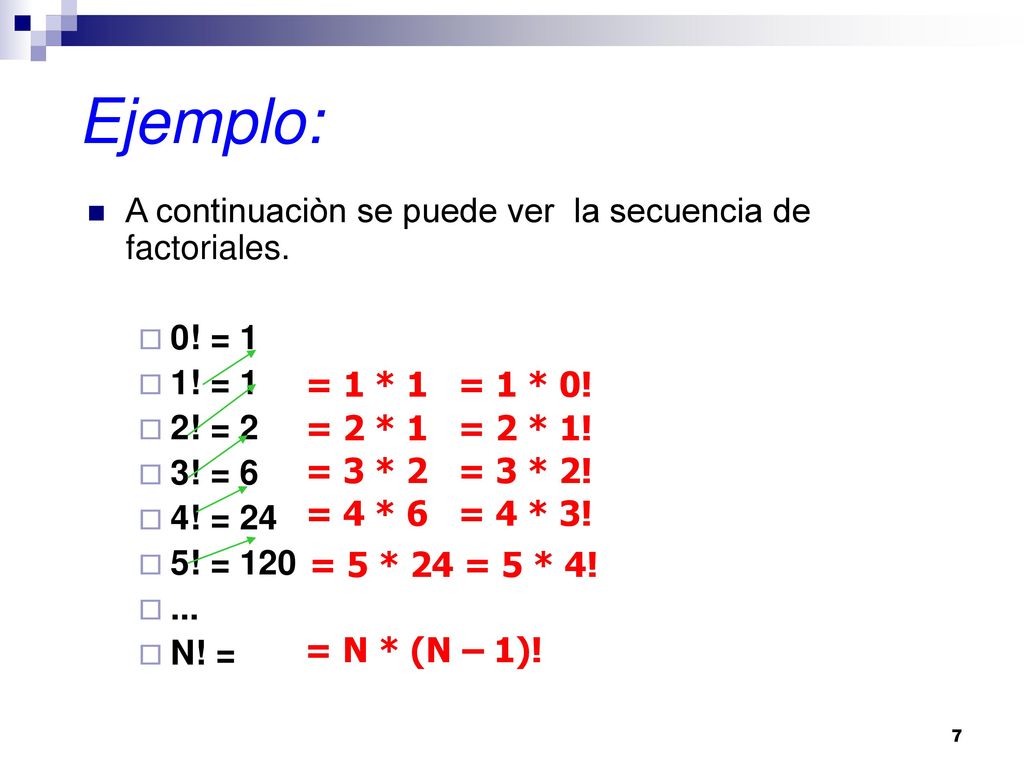 Ejemplo: A continuaciòn se puede ver la secuencia de factoriales.