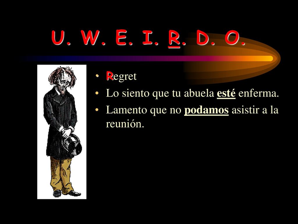 U. W. E. I. R. D. O. Regret Lo siento que tu abuela esté enferma.