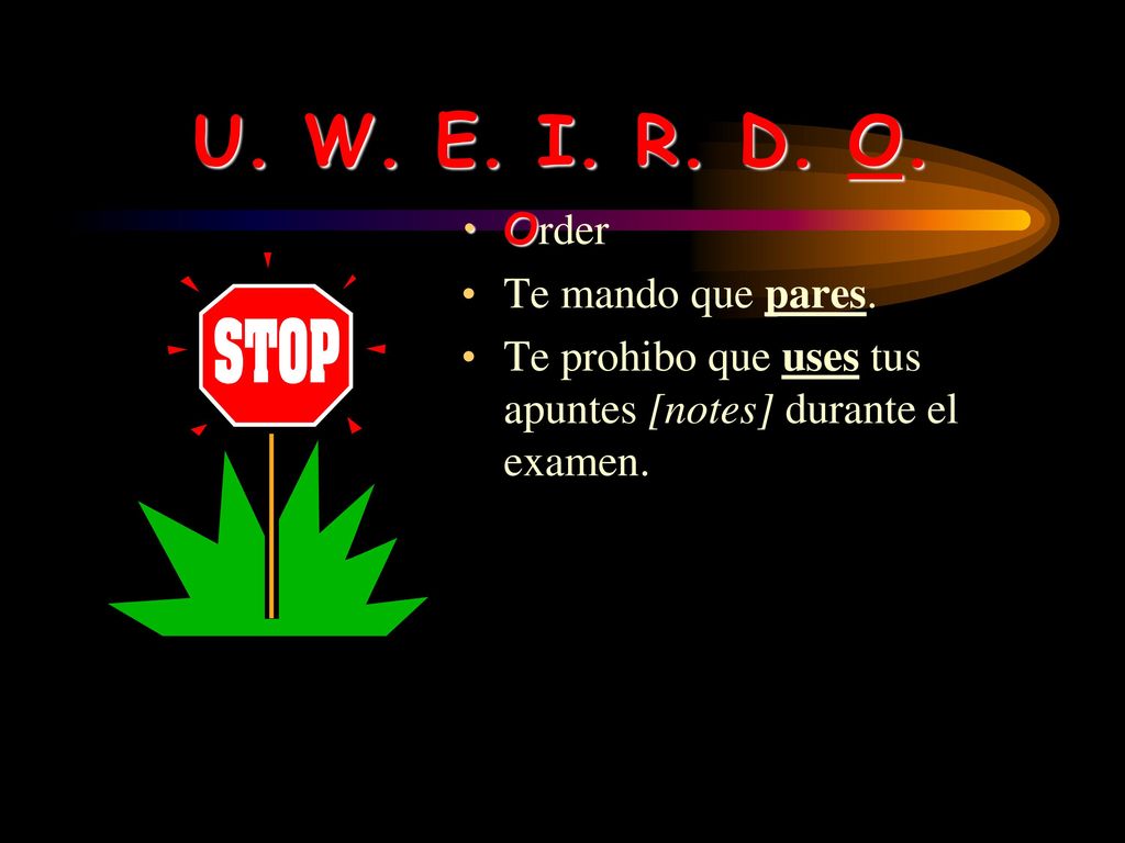 U. W. E. I. R. D. O. Order Te mando que pares.