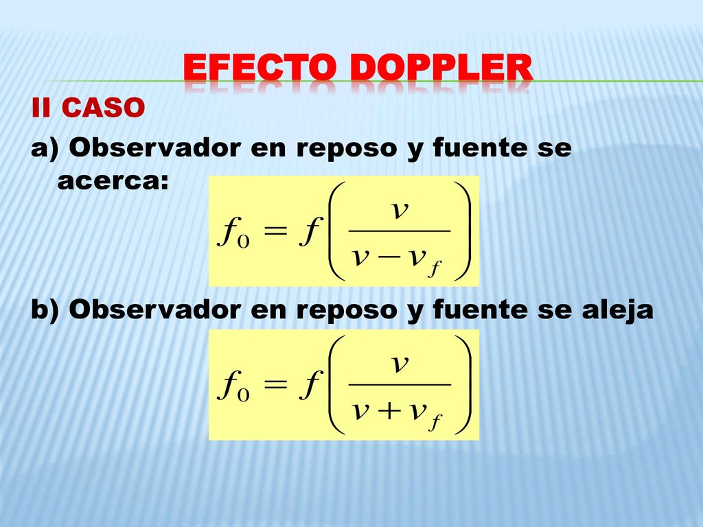 EFECTO DOPPLER II CASO a) Observador en reposo y fuente se acerca: