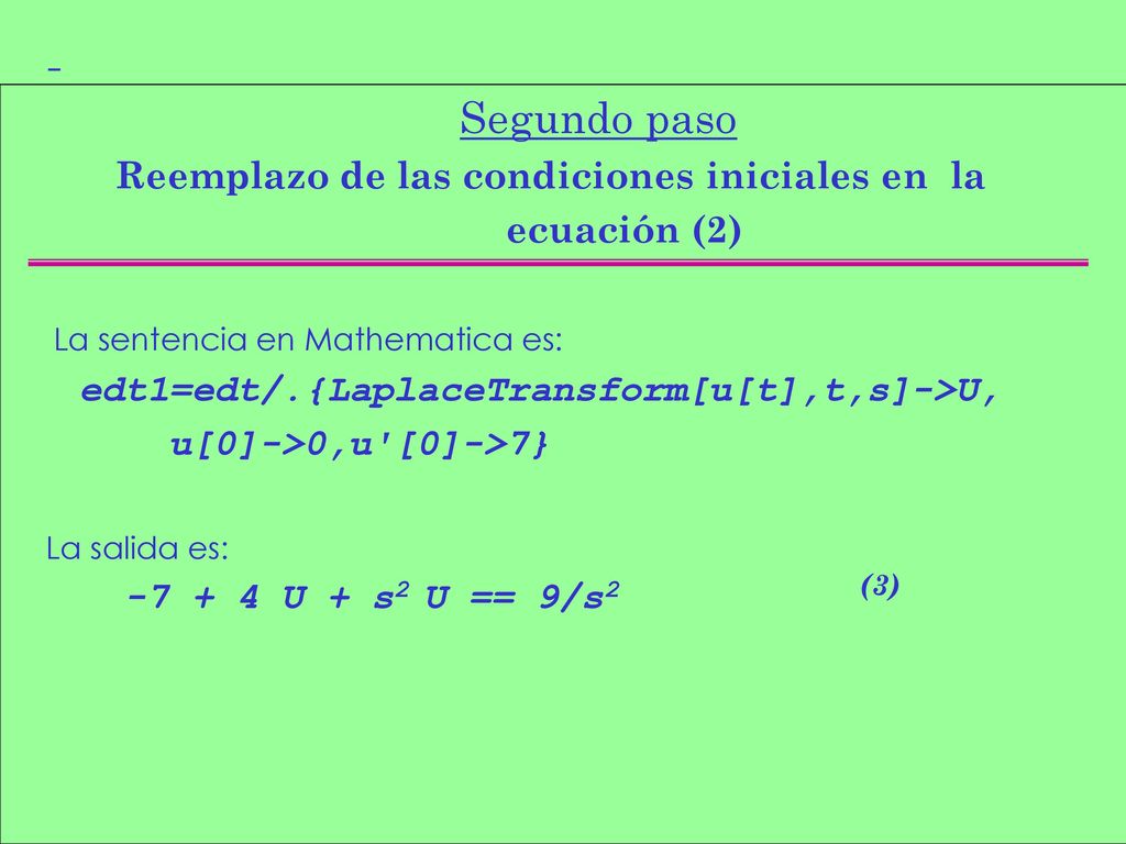 Segundo paso Reemplazo de las condiciones iniciales en la ecuación (2)