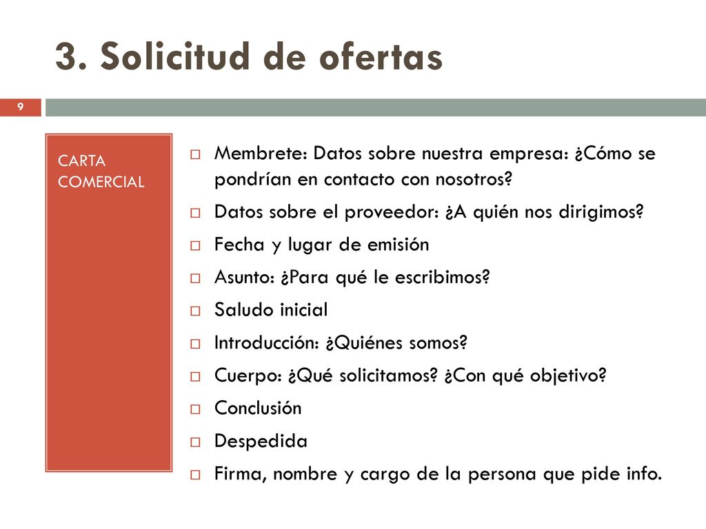 3. Solicitud de ofertas CARTA COMERCIAL. Membrete: Datos sobre nuestra empresa: ¿Cómo se pondrían en contacto con nosotros