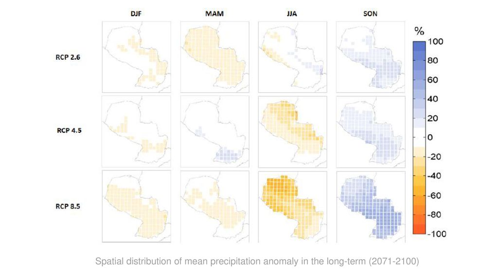 Spatial distribution of mean precipitation anomaly in the long-term ( )