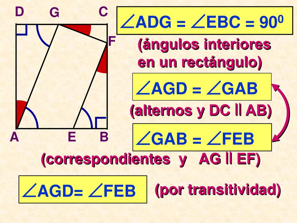 ADG = EBC = 900 AGD = GAB GAB = FEB AGD= FEB