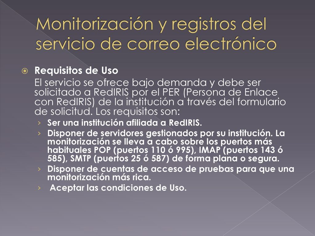 Monitorización y registros del servicio de correo electrónico