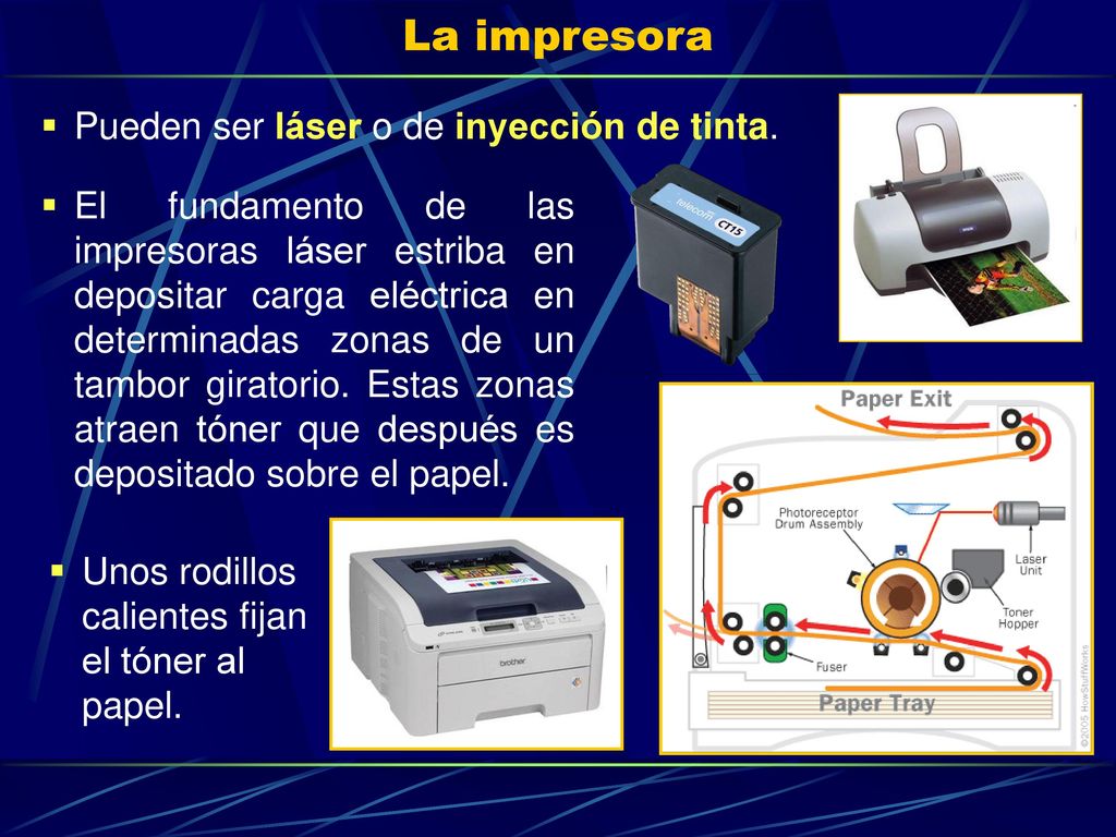 La impresora Pueden ser láser o de inyección de tinta.