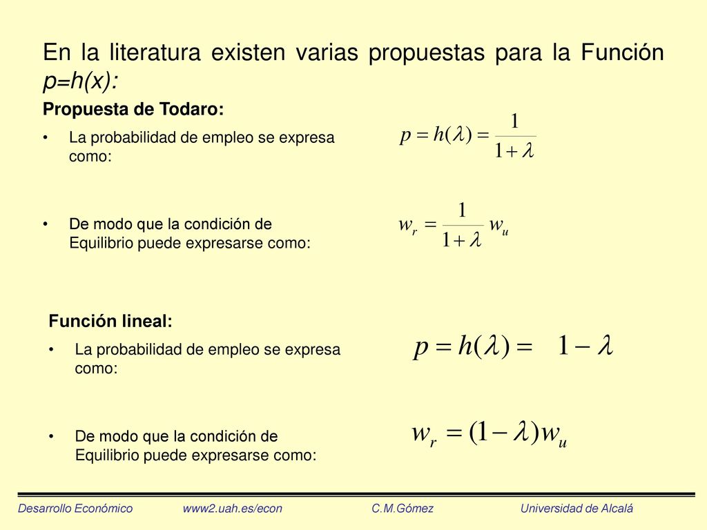 En la literatura existen varias propuestas para la Función p=h(x):