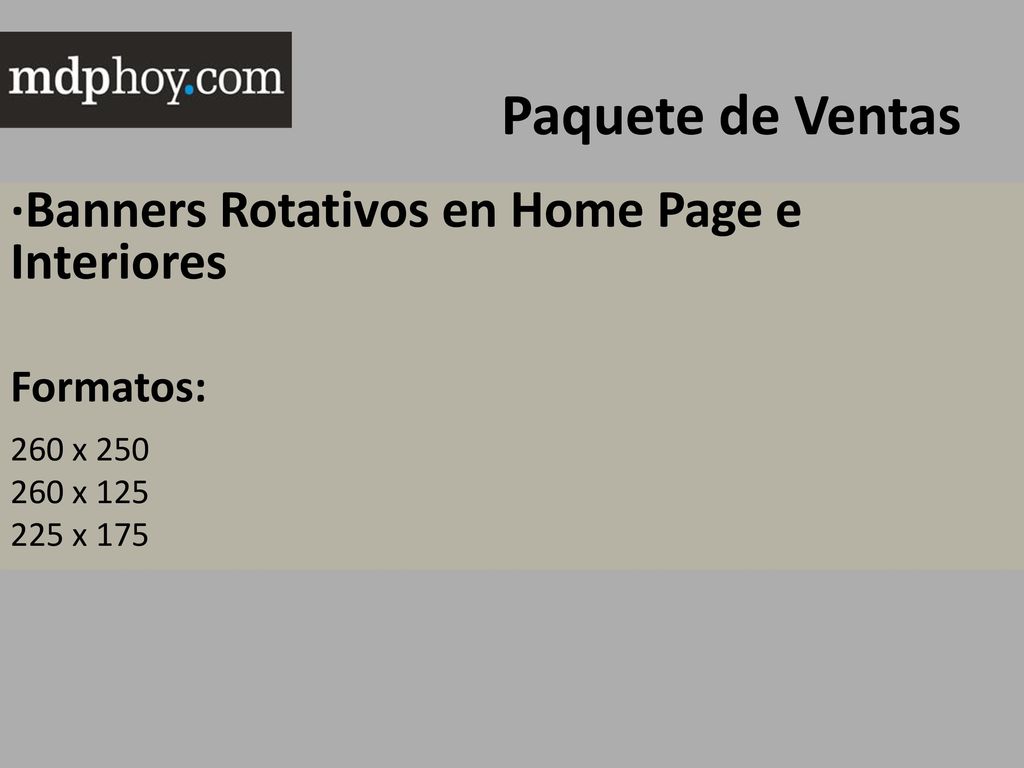 Paquete de Ventas ·Banners Rotativos en Home Page e Interiores