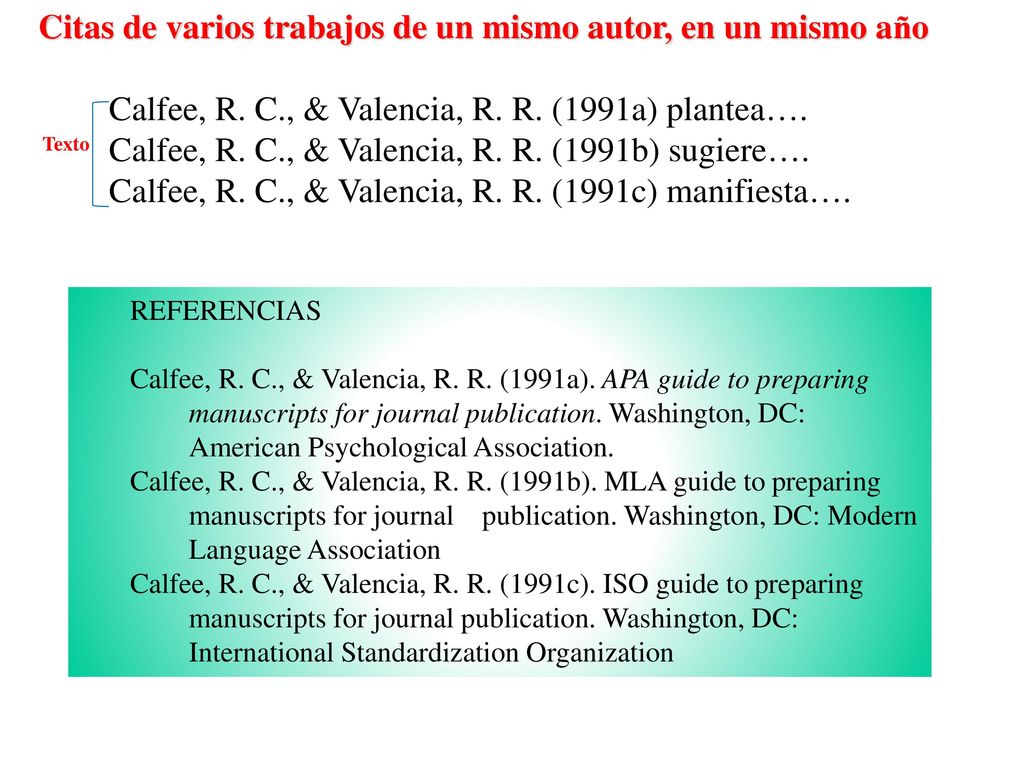 Citas de varios trabajos de un mismo autor, en un mismo año