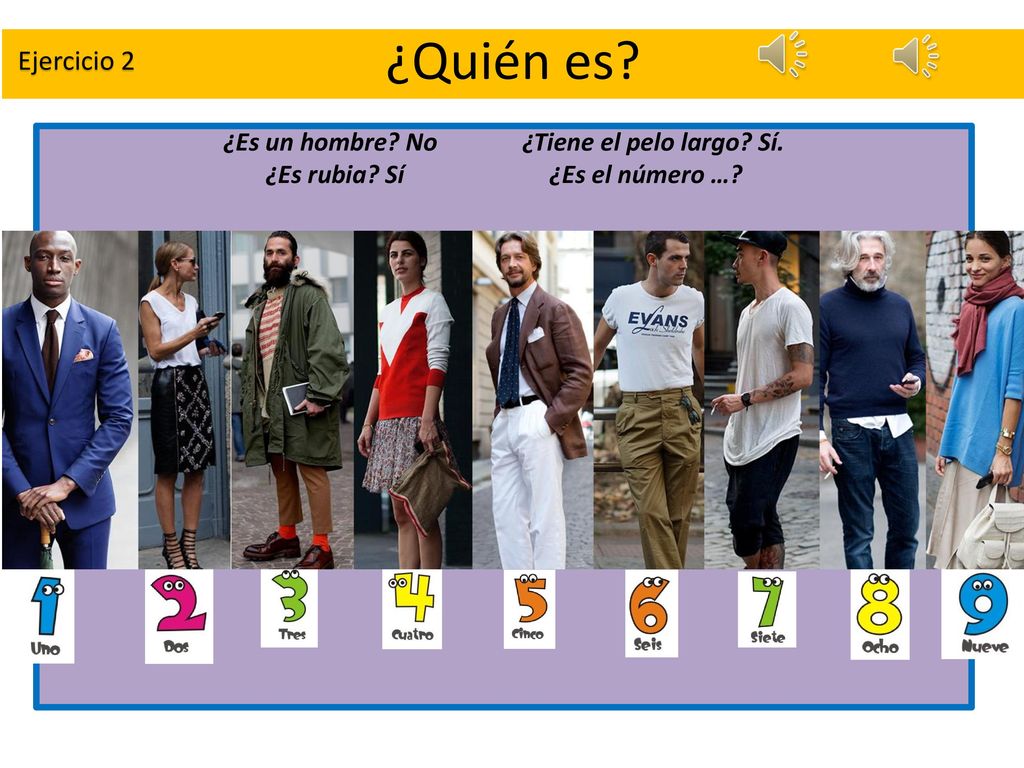 ¿Quién es Ejercicio 2 ¿Es un hombre No ¿Tiene el pelo largo Sí.