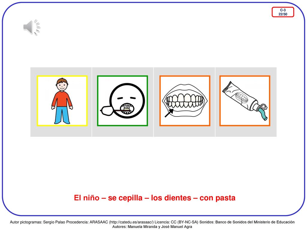 El niño – se cepilla – los dientes – con pasta