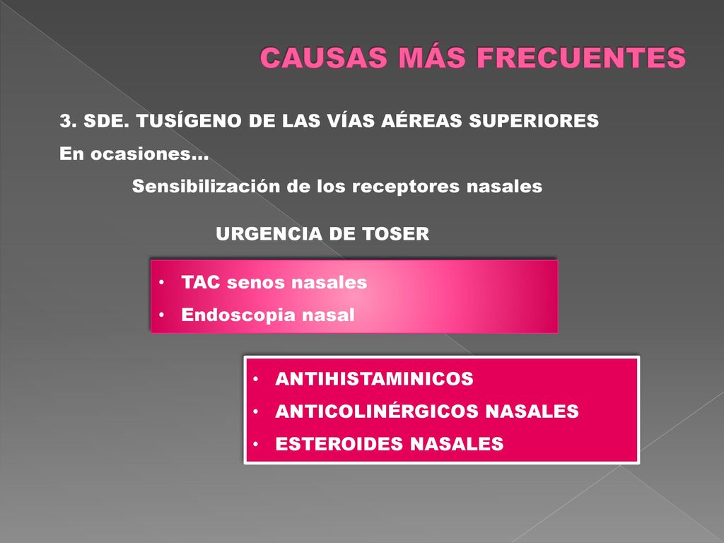CAUSAS MÁS FRECUENTES 3. SDE. TUSÍGENO DE LAS VÍAS AÉREAS SUPERIORES