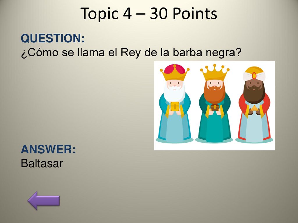 Topic 4 – 30 Points QUESTION: ¿Cómo se llama el Rey de la barba negra