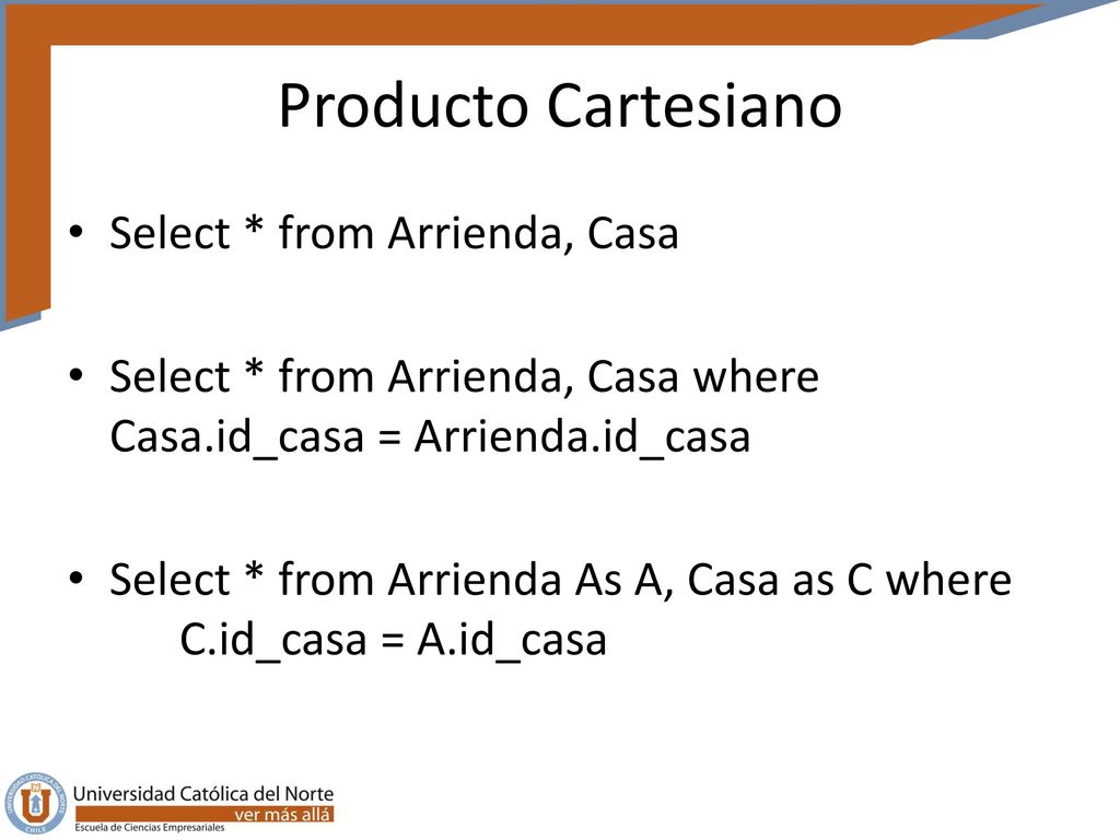 Producto Cartesiano Select * from Arrienda, Casa