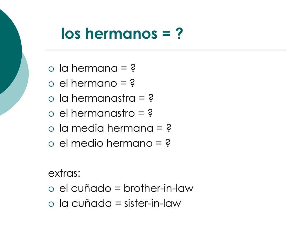 los hermanos = la hermana = el hermano = la hermanastra =