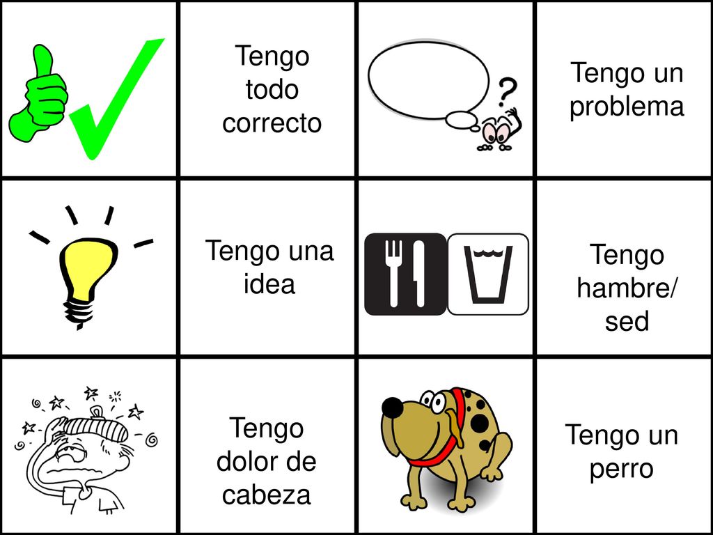 Tengo todo correcto Tengo un problema. Tengo una idea. Tengo hambre/ sed. Tengo dolor de cabeza.