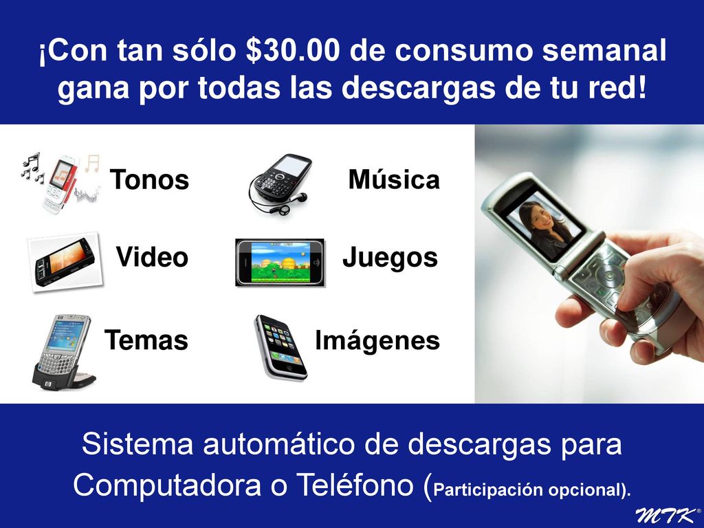 ¡Con tan sólo $30.00 de consumo semanal gana por todas las descargas de tu red!