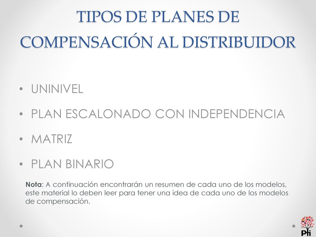 TIPOS DE PLANES DE COMPENSACIÓN AL DISTRIBUIDOR
