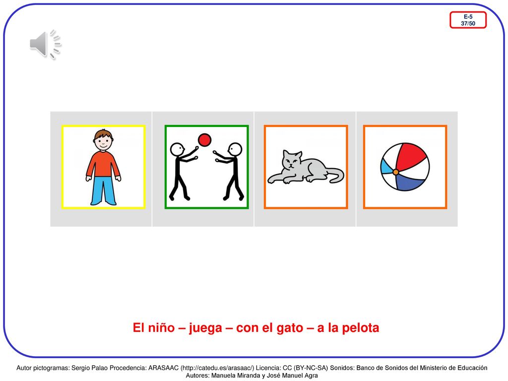 El niño – juega – con el gato – a la pelota