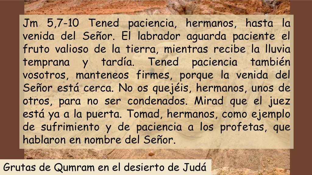 Jm 5,7-10 Tened paciencia, hermanos, hasta la venida del Señor