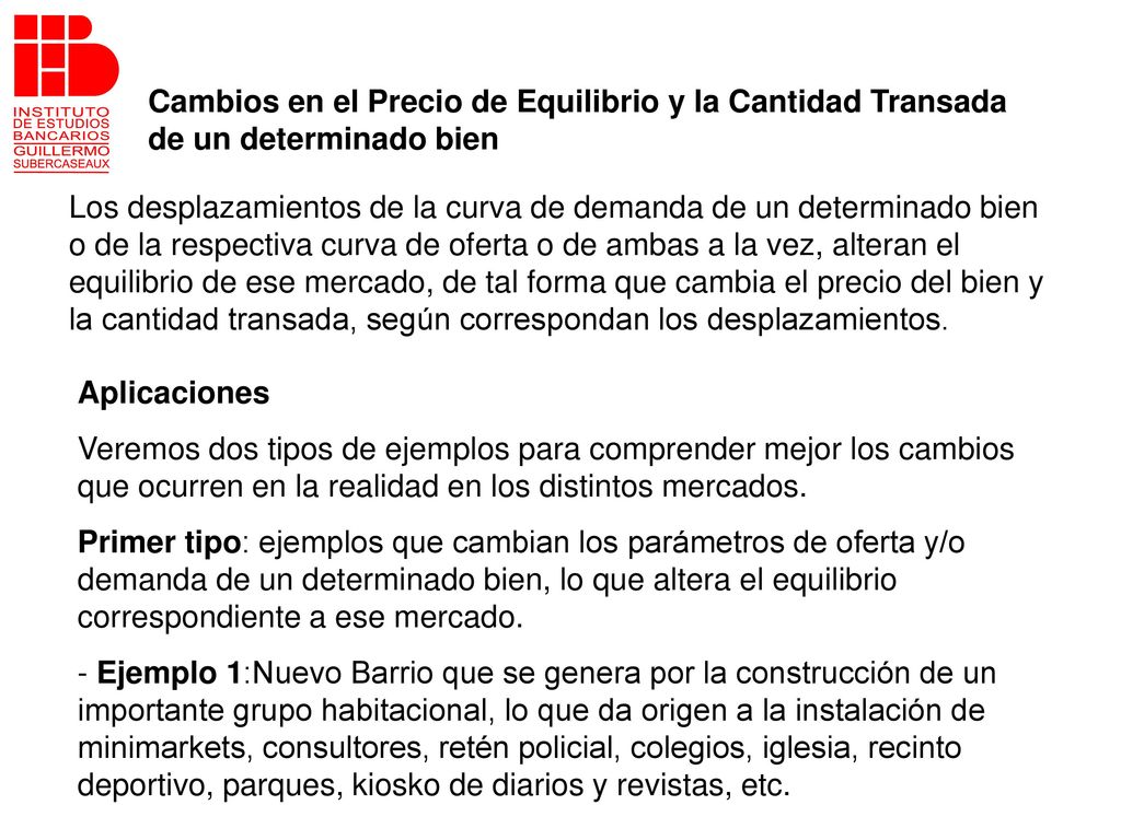 Cambios en el Precio de Equilibrio y la Cantidad Transada de un determinado bien