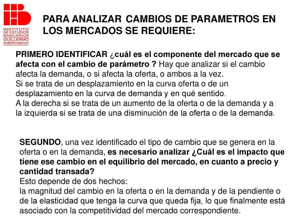 PARA ANALIZAR CAMBIOS DE PARAMETROS EN LOS MERCADOS SE REQUIERE: