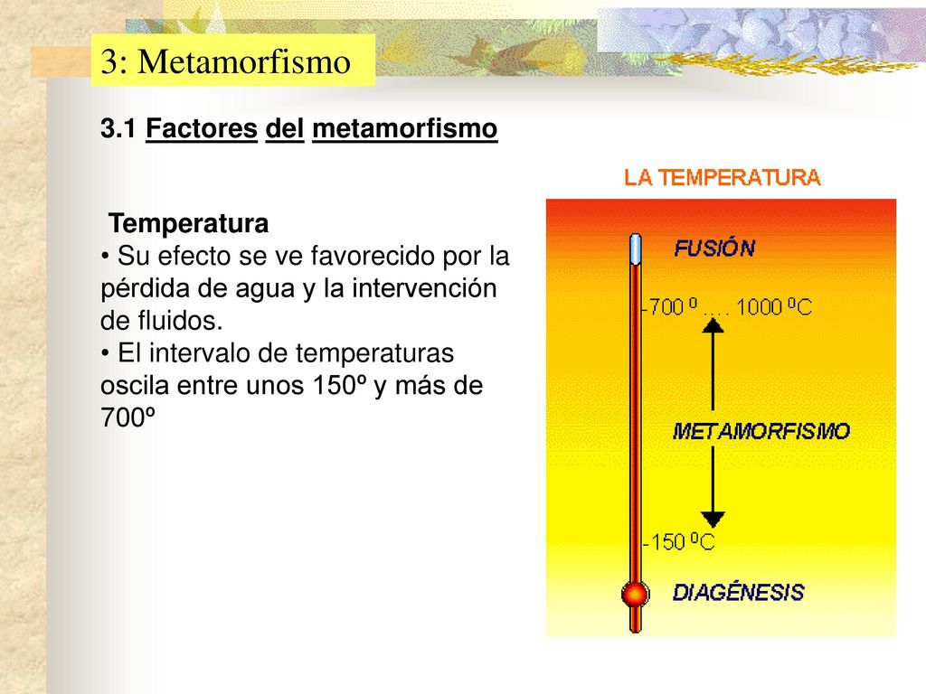3: Metamorfismo 3.1 Factores del metamorfismo Temperatura