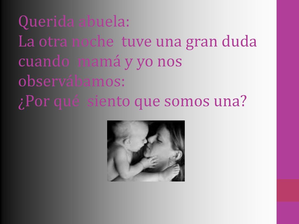 Querida abuela: La otra noche tuve una gran duda cuando mamá y yo nos observábamos: ¿Por qué siento que somos una