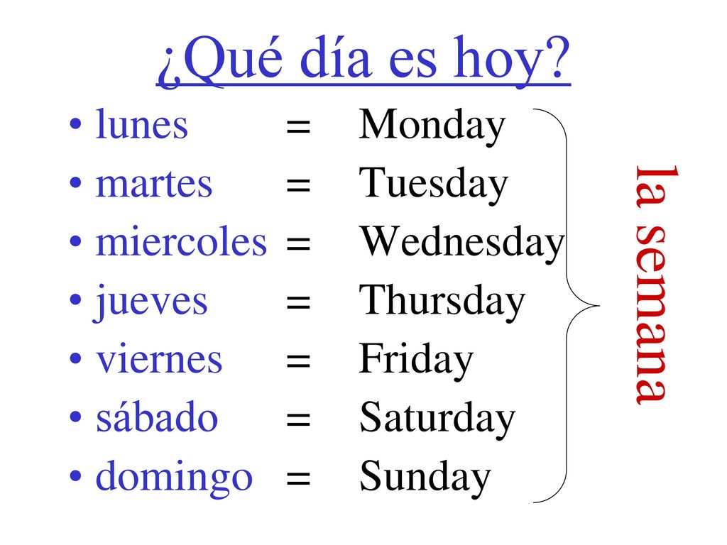 ¿Qué día es hoy la semana lunes = Monday martes = Tuesday