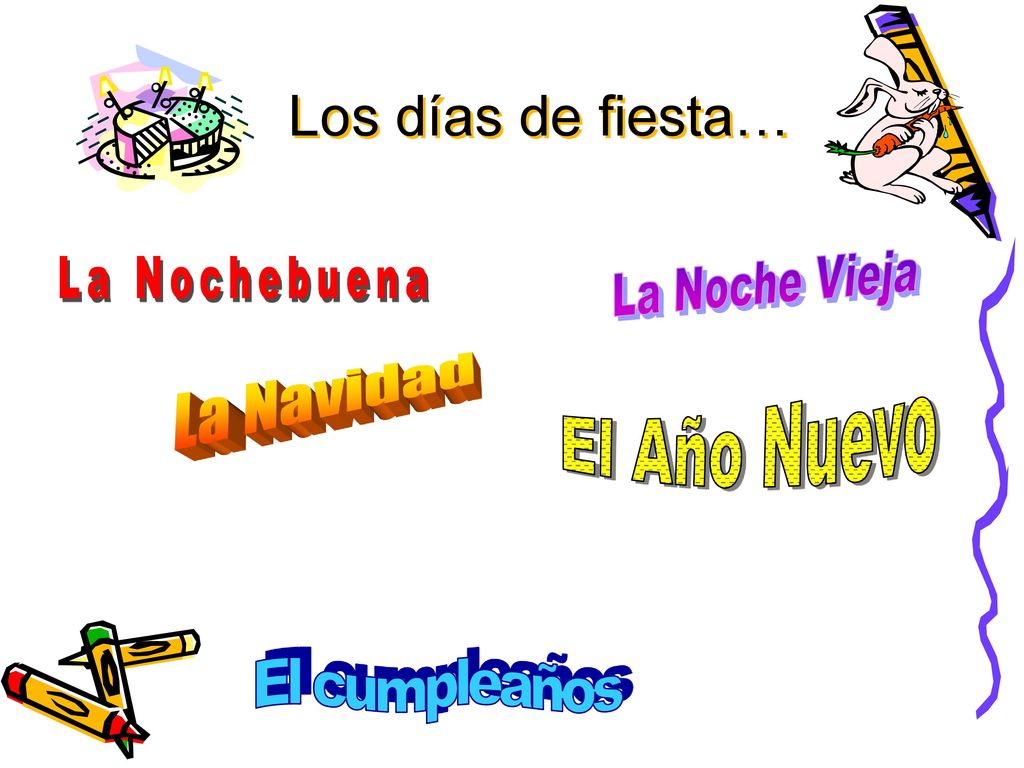 Los días de fiesta… La Noche Vieja La Nochebuena La Navidad
