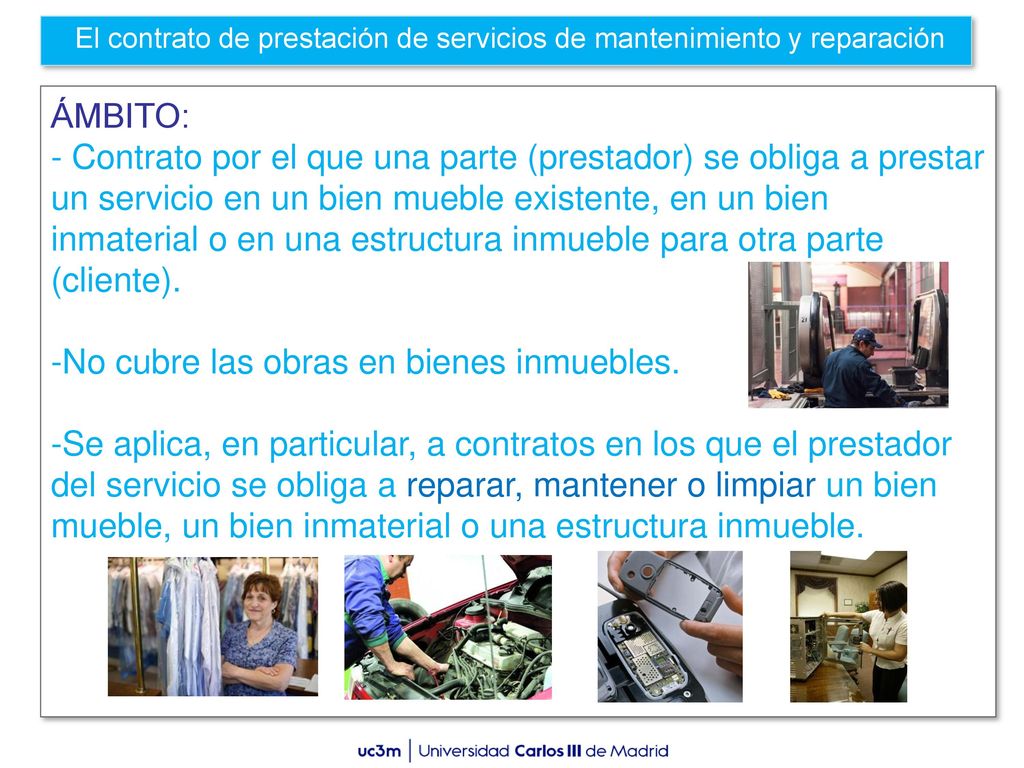 El contrato de prestación de servicios de mantenimiento y reparación