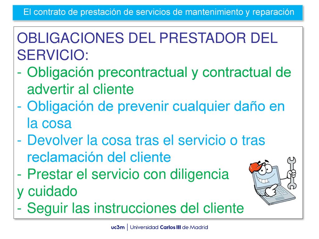 El contrato de prestación de servicios de mantenimiento y reparación