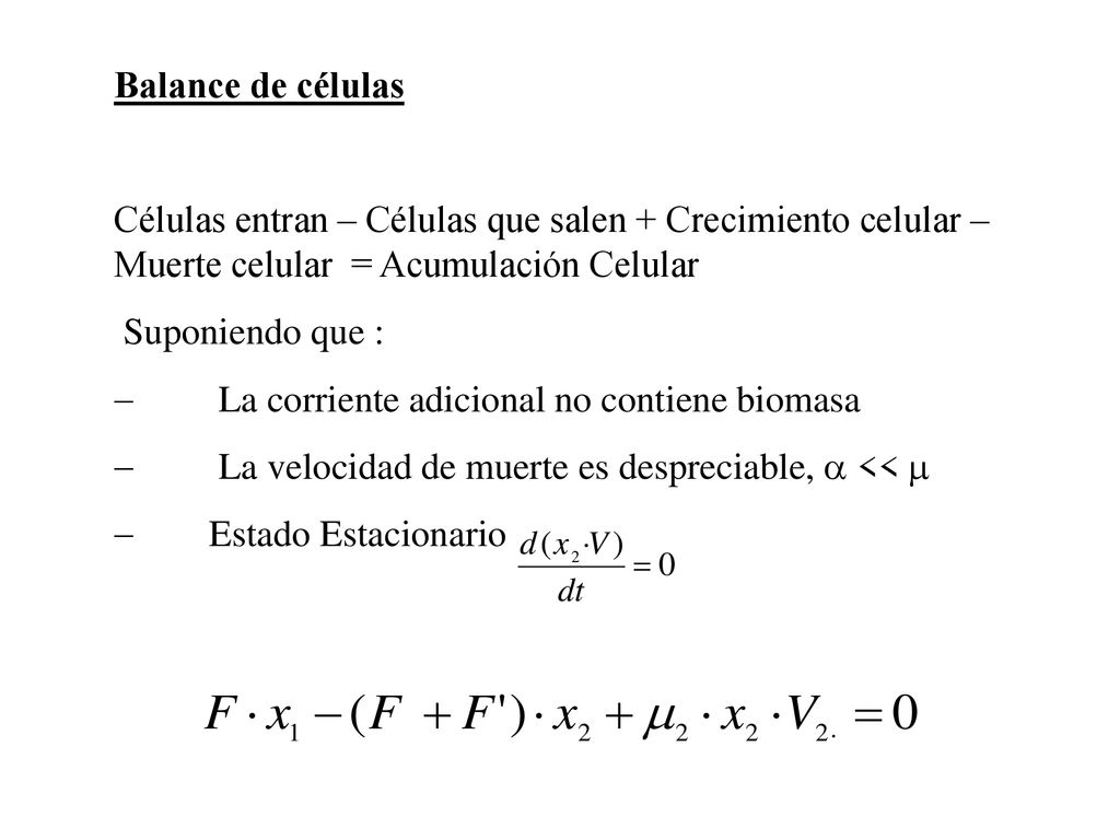 Balance de células Células entran – Células que salen + Crecimiento celular – Muerte celular = Acumulación Celular.