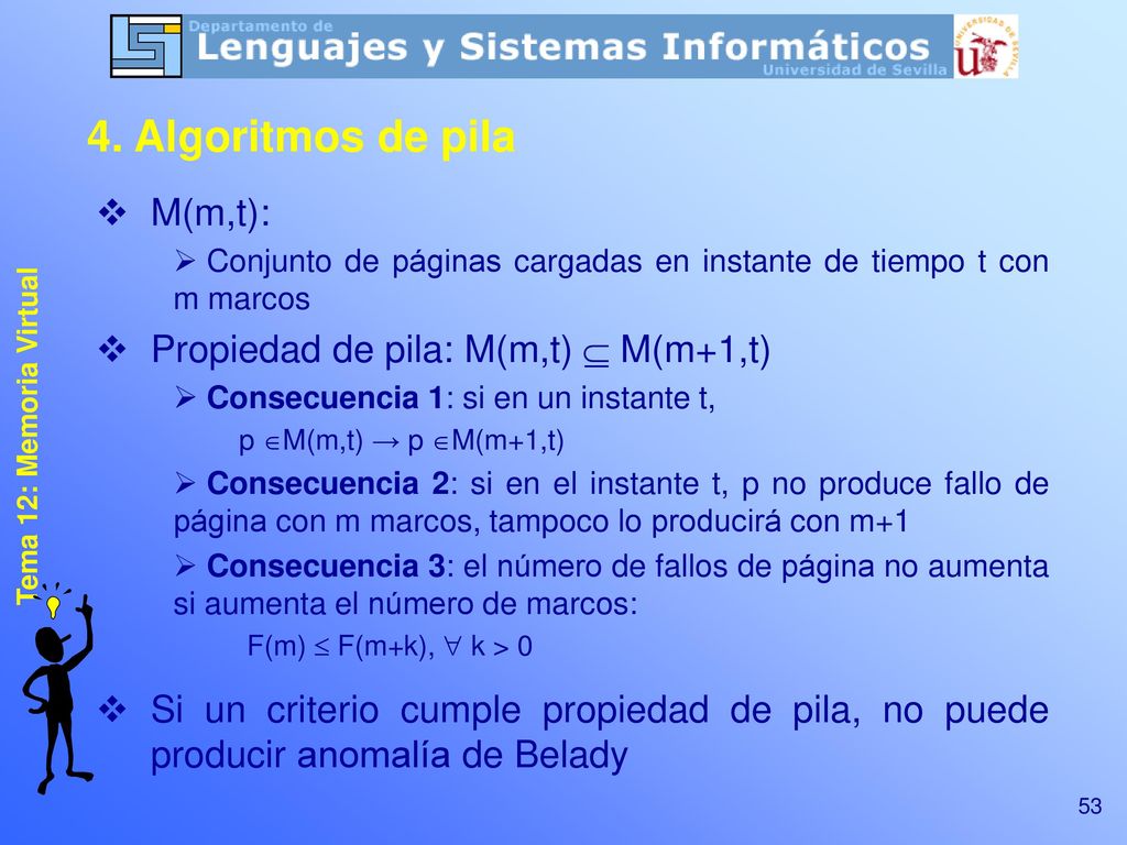 4. Algoritmos de pila M(m,t): Propiedad de pila: M(m,t)  M(m+1,t)