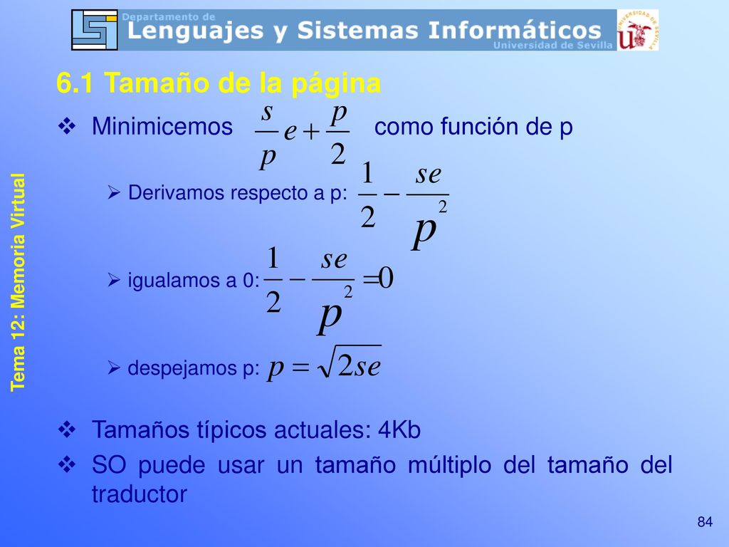 6.1 Tamaño de la página Minimicemos como función de p