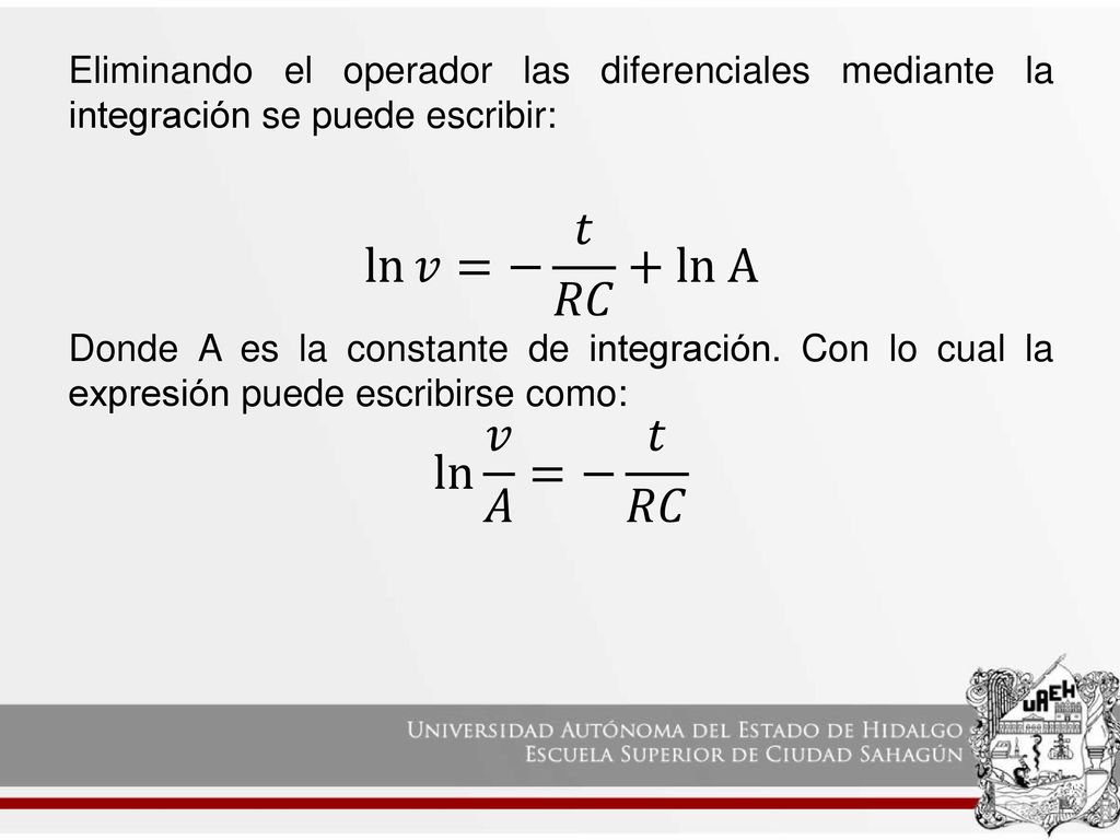ln 𝑣=− 𝑡 𝑅𝐶 +ln A ln 𝑣 𝐴 =− 𝑡 𝑅𝐶