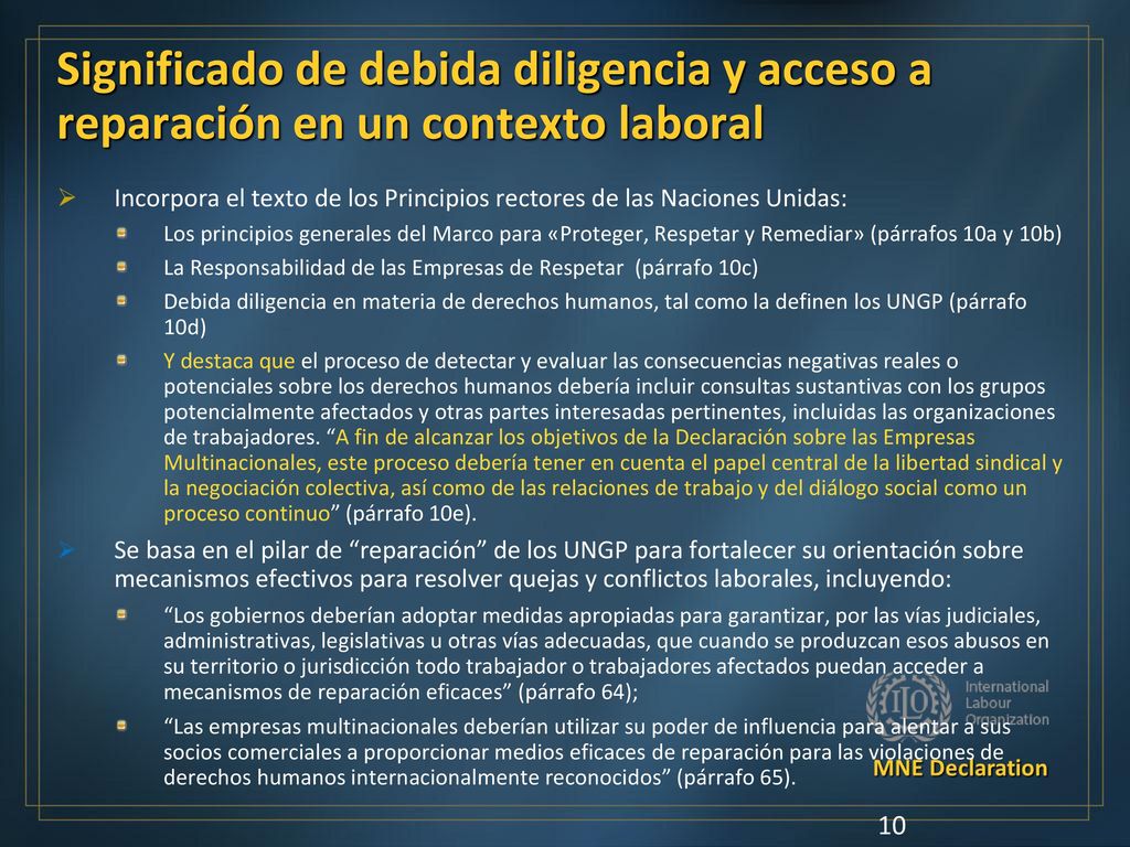 Significado de debida diligencia y acceso a reparación en un contexto laboral