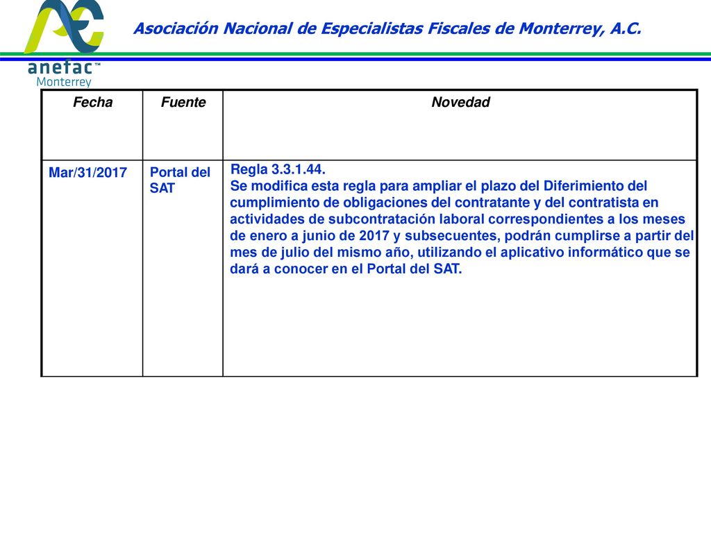 Asociación Nacional de Especialistas Fiscales de Monterrey, A.C.
